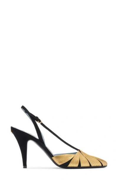 Valentino High Slingback Foliefoliage Black And Gold In Dql Nero/old Gold