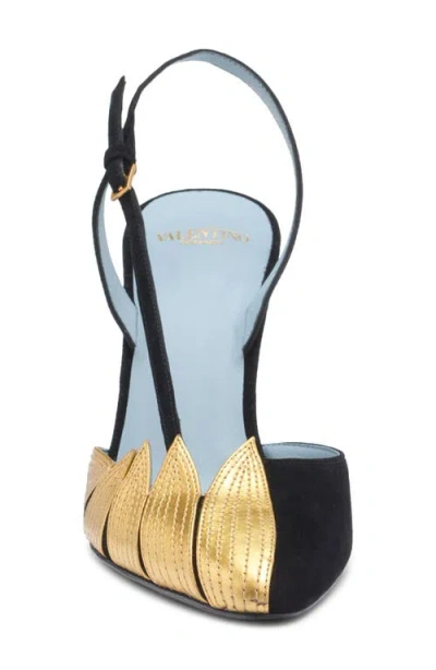Valentino High Slingback Foliefoliage Black And Gold In Dql Nero/old Gold