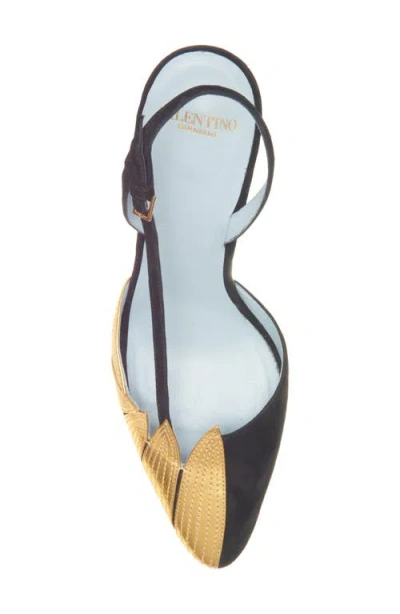 Valentino High Slingback Foliefoliage Black And Gold In Dql Nero/old Gold