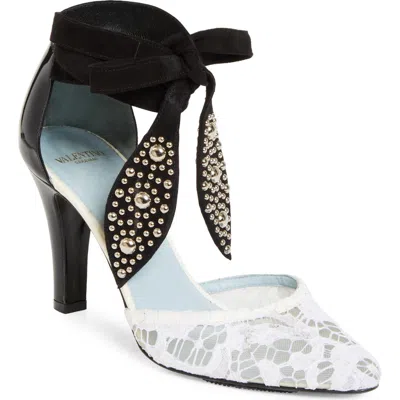 Valentino 85 Embellished Suede-trimmed Corded Lace And Patent-leather Pumps In White
