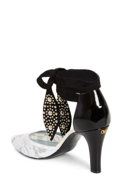 Valentino 85 Embellished Suede-trimmed Corded Lace And Patent-leather Pumps In White