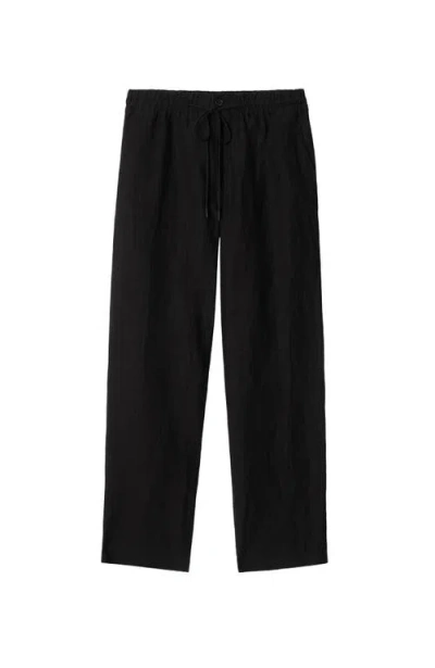 Burberry Mens Black Straight-leg Drawstring Linen Trousers Xl