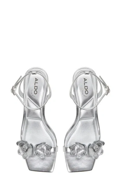 Aldo Women's Daisyrose Floral Kitten-heel Dress Sandals In Silver