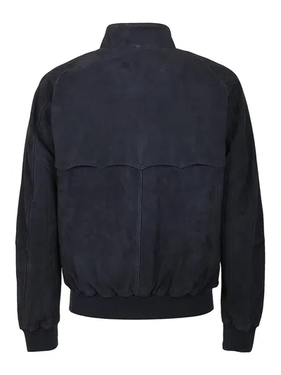 Baracuta Suede Jacket With High Collar And Pockets In Blue