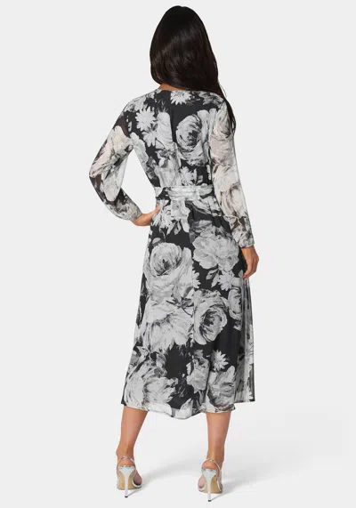 Bebe Surplice Chiffon Midi Dress In Black,white