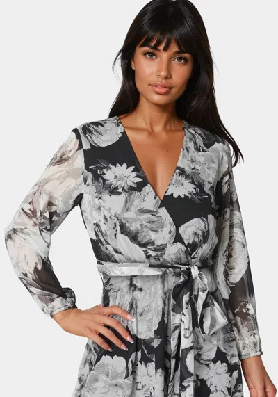 Bebe Surplice Chiffon Midi Dress In Black,white