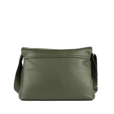 Orciani Micron Messenger Bag In Grained Leather In Green