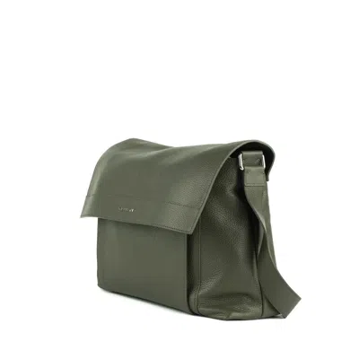 Orciani Micron Messenger Bag In Grained Leather In Green