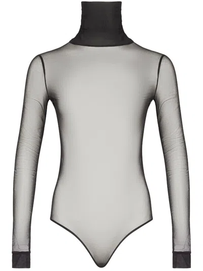 Maison Margiela Transparent Bodysuit With High Neck And Long Sleeves In Black