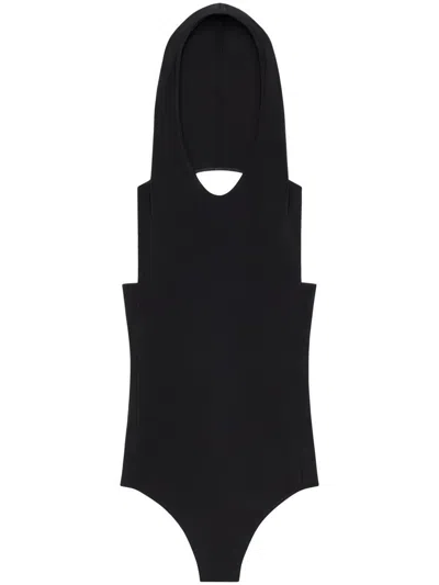 Courrèges Black Illusion Hooded Bodysuit In Black