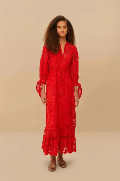 Farm Rio Active Red Morada Boa Guipure Maxi Dress In Red