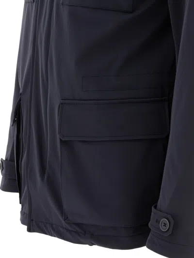 Herno Dark Blue Polyester City Life Jacket With High Collar