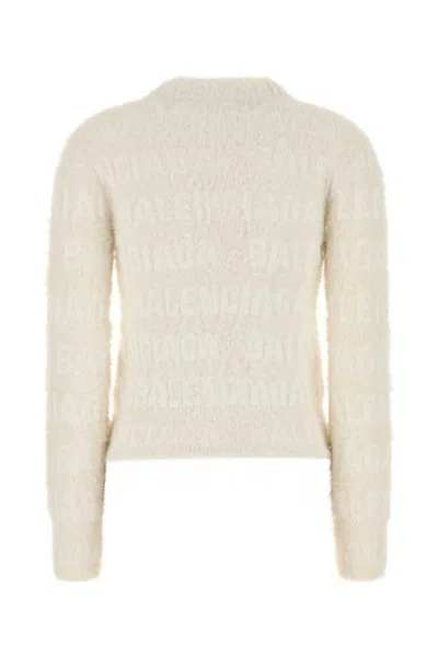 Balenciaga Fuzzy Logo Sweater In White