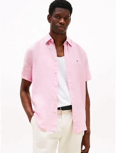 Tommy Hilfiger Heritage Oxford Shot Sleeve Mens Shirt In Classic Pink