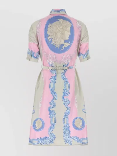Versace Graphic Print Silk Shirt Dress In Printed