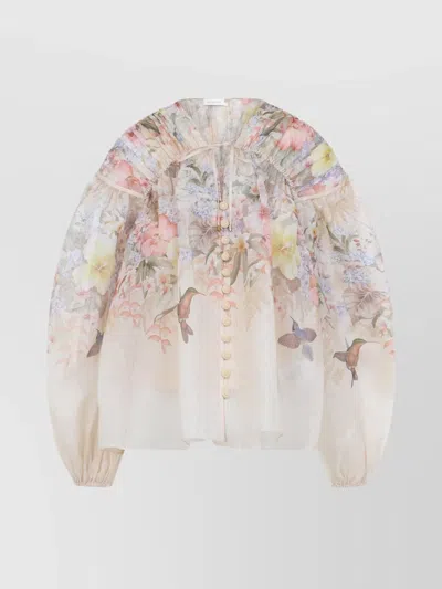 Zimmermann Illuminate Drawn Blouse With Floral Print In Neutral