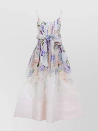 Zimmermann Dawning Floral Belted Midi Dress In Multi Hydrangea