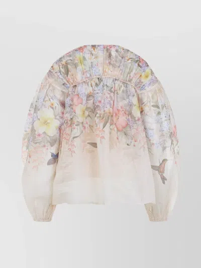 Zimmermann Illuminate Drawn Blouse With Floral Print In Neutral