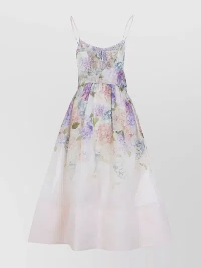 Zimmermann Dawning Floral Belted Midi Dress In Multi Hydrangea