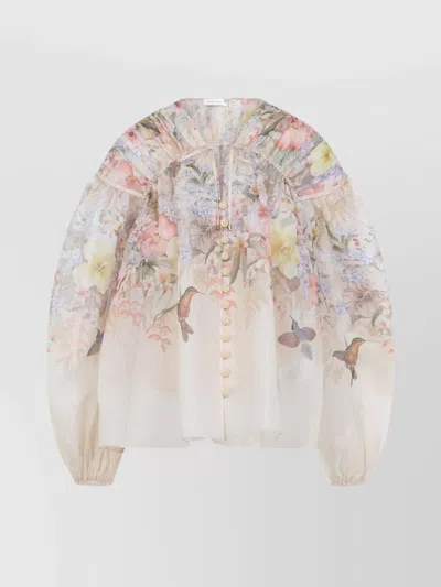Zimmermann Illuminate Drawn Blouse With Floral Print In Neutral
