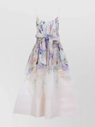 Zimmermann Dawning Floral Belted Midi Dress In Multi Hydrangea
