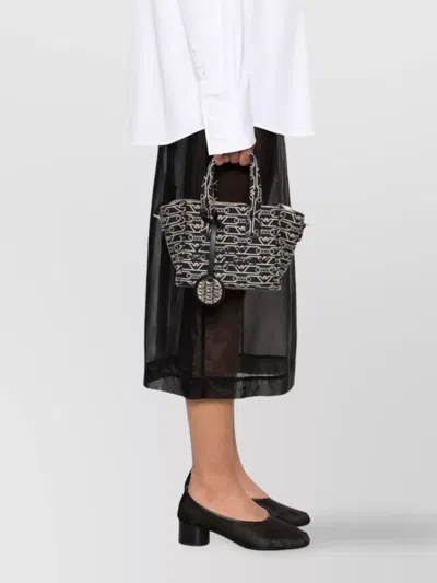 Emporio Armani Small Shopper Bag In Jacquard Canvas With All-over Monogram In Blue