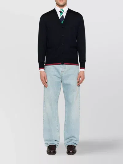 Gucci Knitted Wool Cardigan With Web Pattern In Black