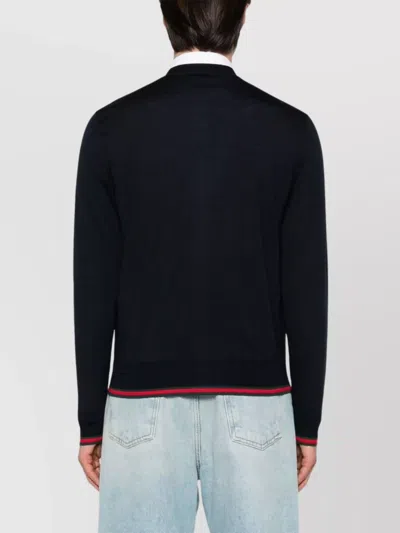Gucci Knitted Wool Cardigan With Web Pattern In Black