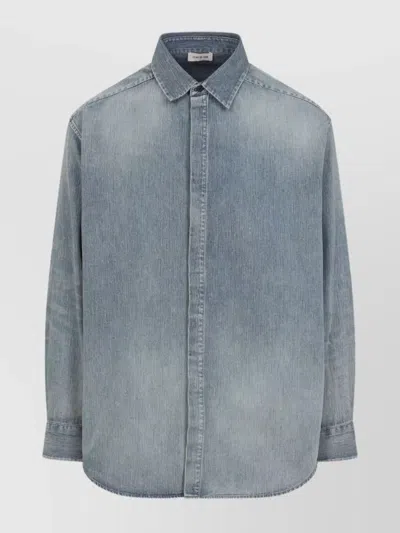Fear Of God Light Blue Shirt With Faded Denim Effect In Animal Print