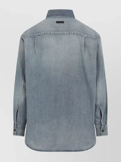 Fear Of God Light Blue Shirt With Faded Denim Effect In Animal Print