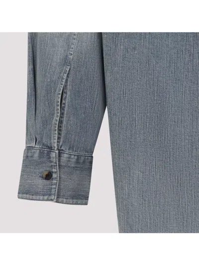 Fear Of God Light Blue Shirt With Faded Denim Effect In Animal Print