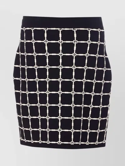 Elisabetta Franchi Minigonna Nera In Jacquard Logo Con Bottoni Dorati