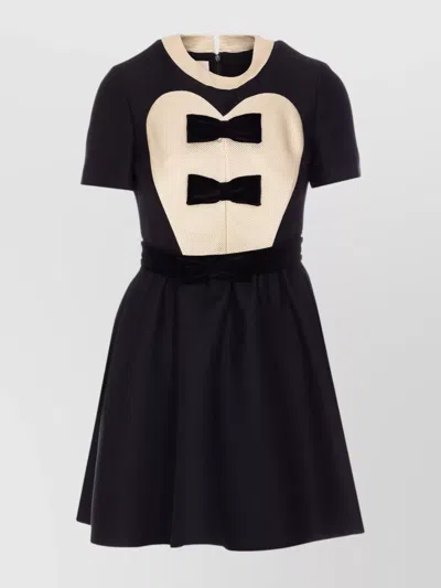 Valentino Bow-detailed Velvet And Ribbed Satin-trimmed Wool And Silk-blend Mini Dress In Black