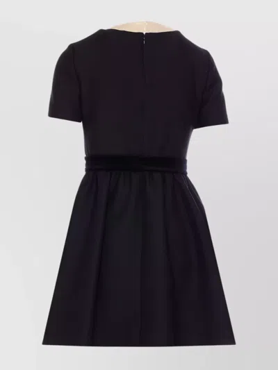 Valentino Bow-detailed Velvet And Ribbed Satin-trimmed Wool And Silk-blend Mini Dress In Black