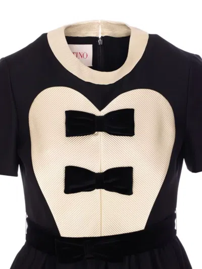 Valentino Bow-detailed Velvet And Ribbed Satin-trimmed Wool And Silk-blend Mini Dress In Black