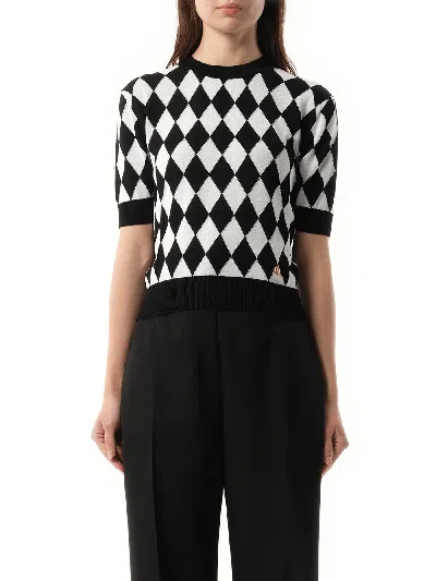 Balmain Embroidered Viscose Blend Top In Black/white