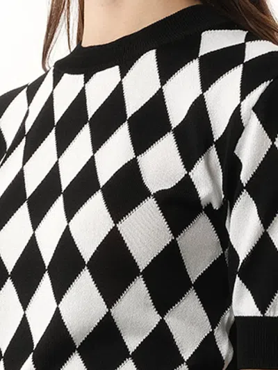 Balmain Embroidered Viscose Blend Top In Black/white