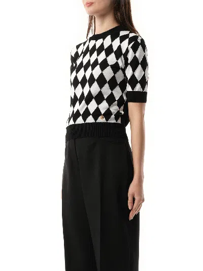 Balmain Embroidered Viscose Blend Top In Black/white