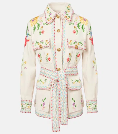 Valentino Garavani Embroidered Denim Blazer In Multi