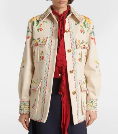 Valentino Garavani Embroidered Denim Blazer In Multi
