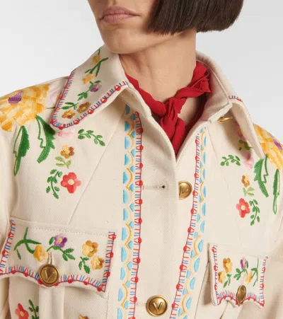 Valentino Garavani Embroidered Denim Blazer In Multi