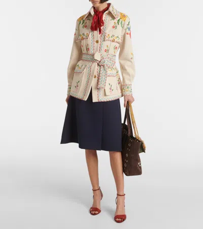 Valentino Garavani Embroidered Denim Blazer In Multi