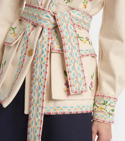 Valentino Garavani Embroidered Denim Blazer In Multi