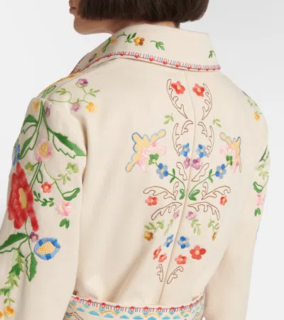 Valentino Garavani Embroidered Denim Blazer In Multi