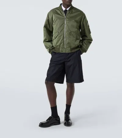 Prada Triangle Logo Satin Bomber Jacket In Grün