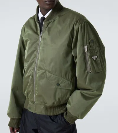 Prada Triangle Logo Satin Bomber Jacket In Grün