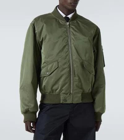 Prada Triangle Logo Satin Bomber Jacket In Grün