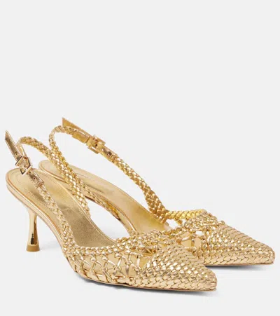 Simkhai Dylan Woven Metallic Leather Slingback Pumps In Gold