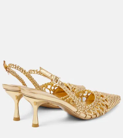 Simkhai Dylan Woven Metallic Leather Slingback Pumps In Gold