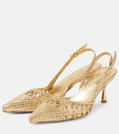 Simkhai Dylan Woven Metallic Leather Slingback Pumps In Gold